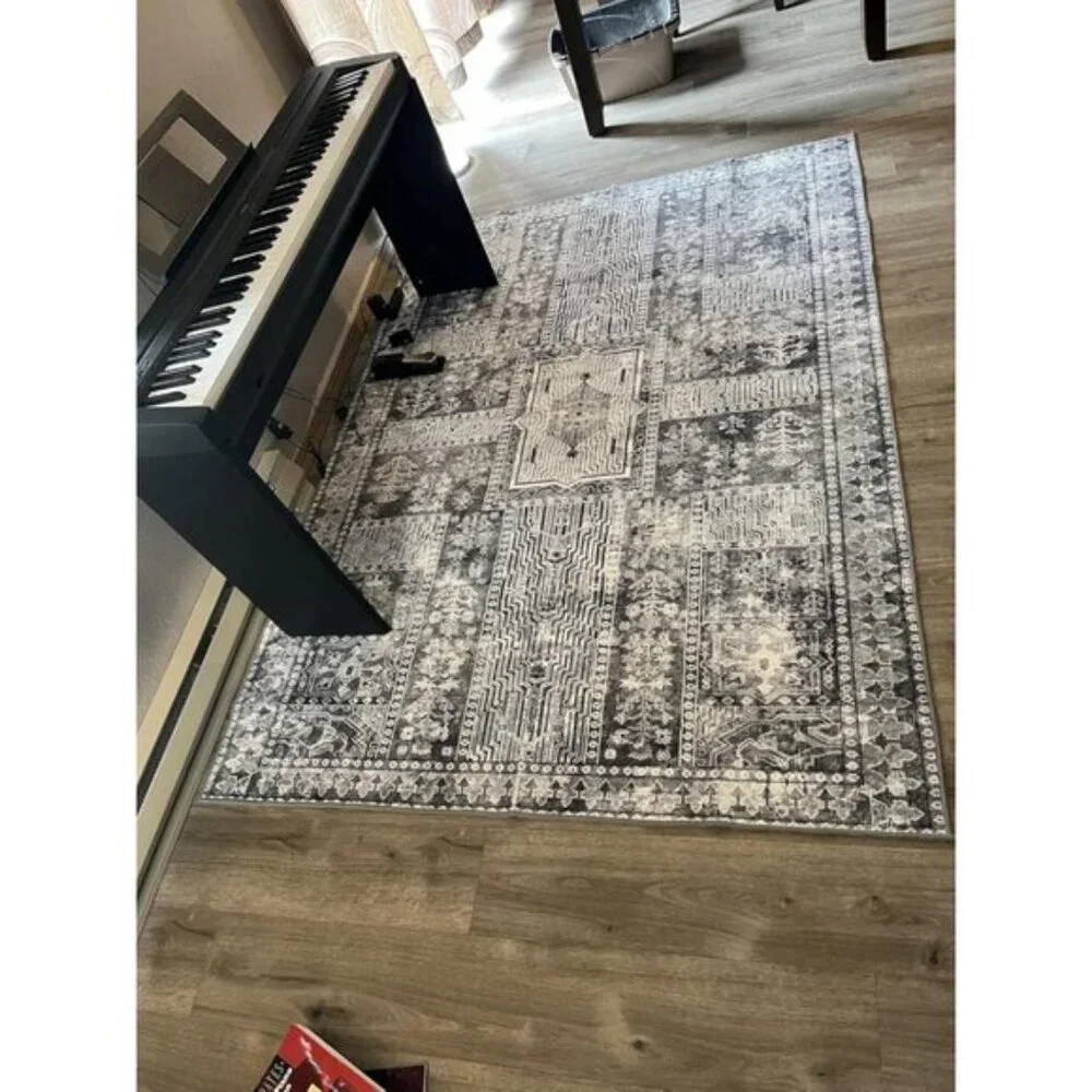 New 5x7 Vintage Washable Rug, Non-Slip Lightweight Carpet for Home & Room - Grey